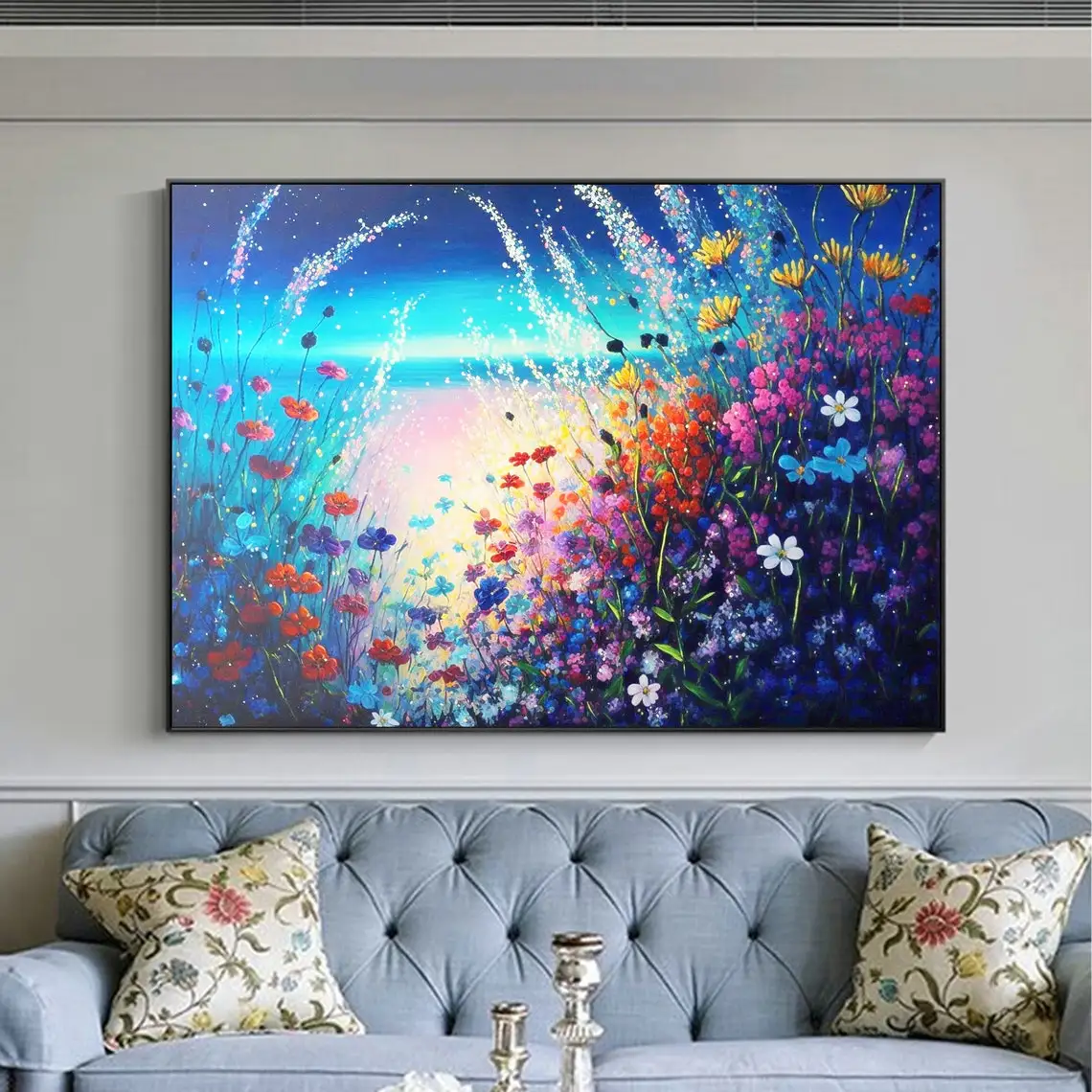 Abstract Flowers Landscape Oil Painting Hand-Painted ON Canvas Spring Colorful Flower Field Paintings Wall Art Home Decoration