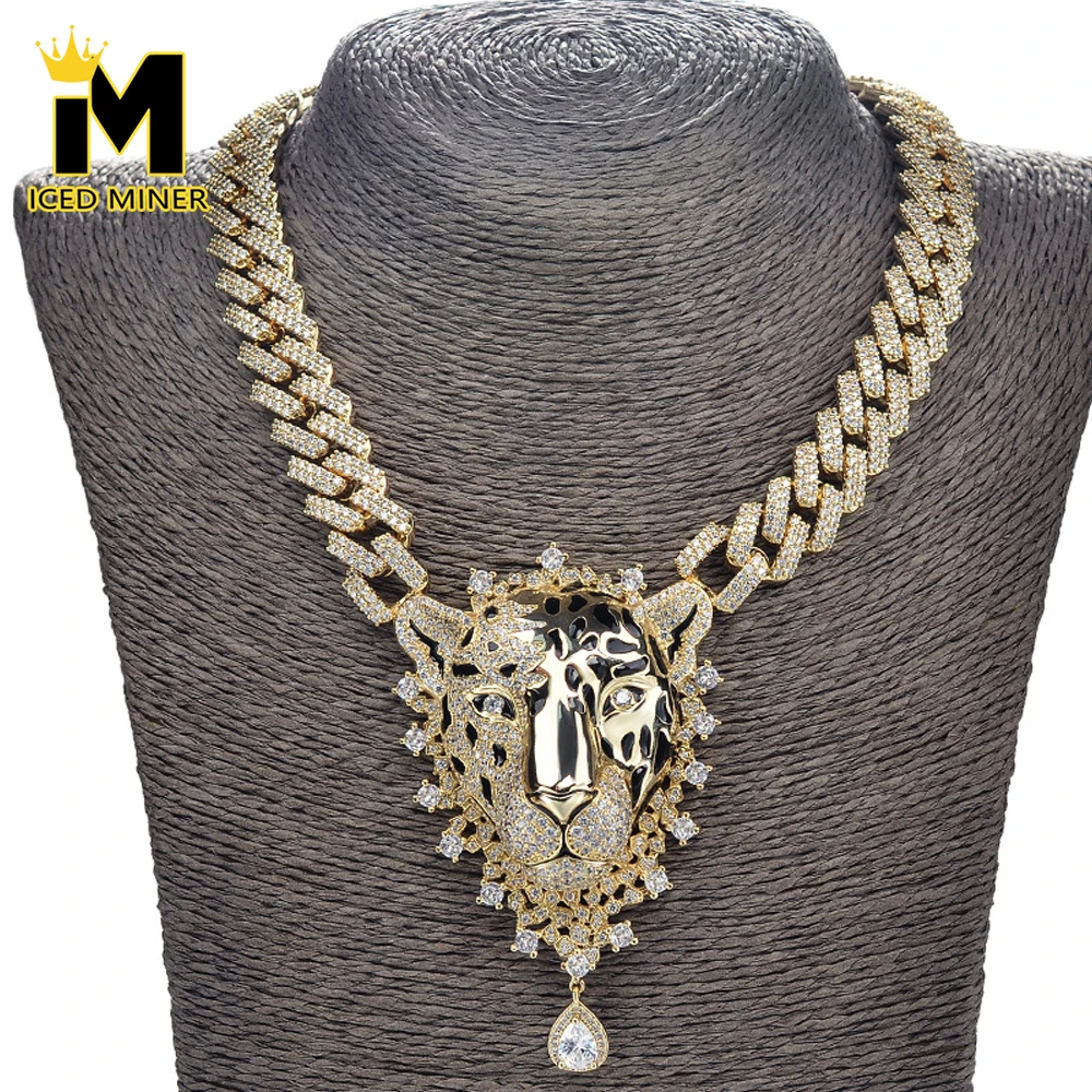 Leopard Cuban Chain Necklaces For Men Zircon Iced Out Necklace Miami Chain Choker Women Hip Hop Jewelry Free Shipping