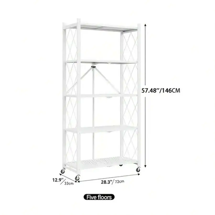 Noremoco Upgraded Home 5-Tier Foldable Storage Shelf With Wheels ,Collapsible Shelving Unit,750 Lbs Large Capacity Storage Troll