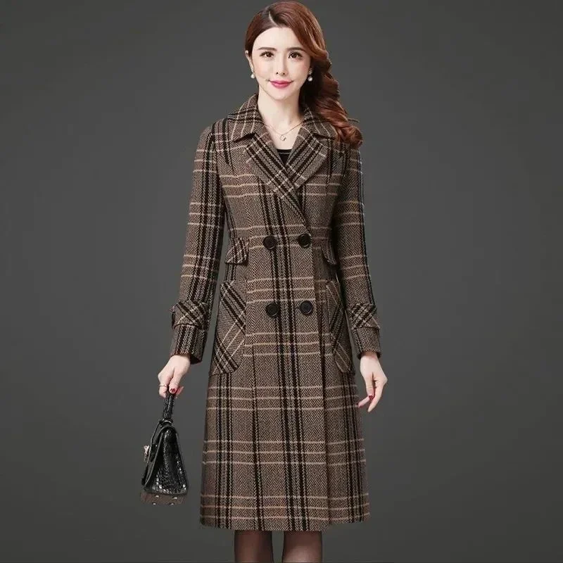 

Women's High-end Thicke Woolen Coat NEW Autumn Winter Korean Windbreaker Jacket Temperament Mid-Long Outwear Female 7XL Q111