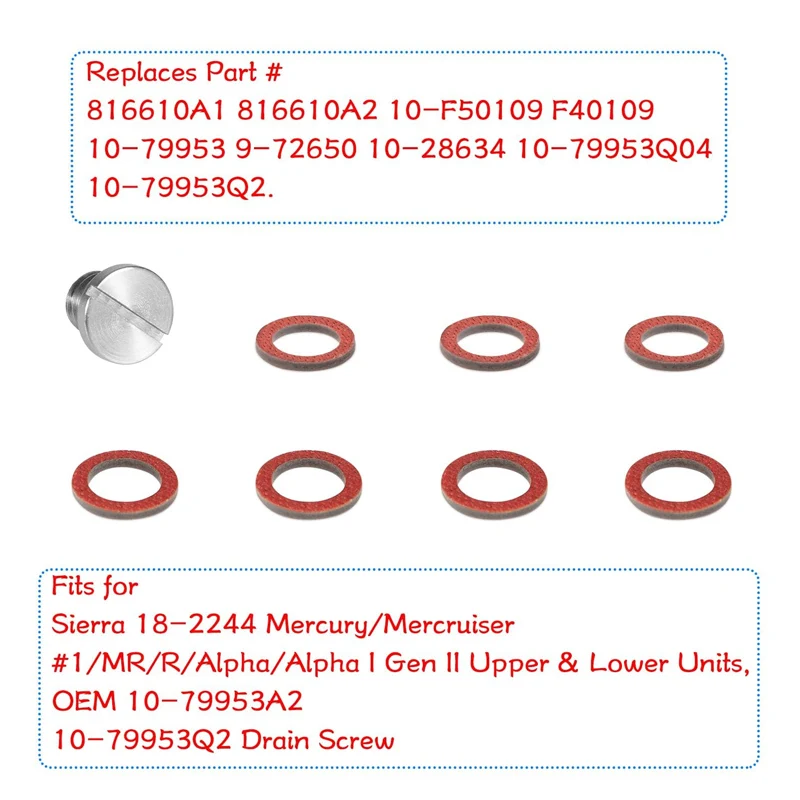 Tapón de drenaje marino, junta, reemplazo de arandela para Sierra 18-2244, apto para Alpha 1 Gen 2, unidades superiores e inferiores, tornillo de drenaje