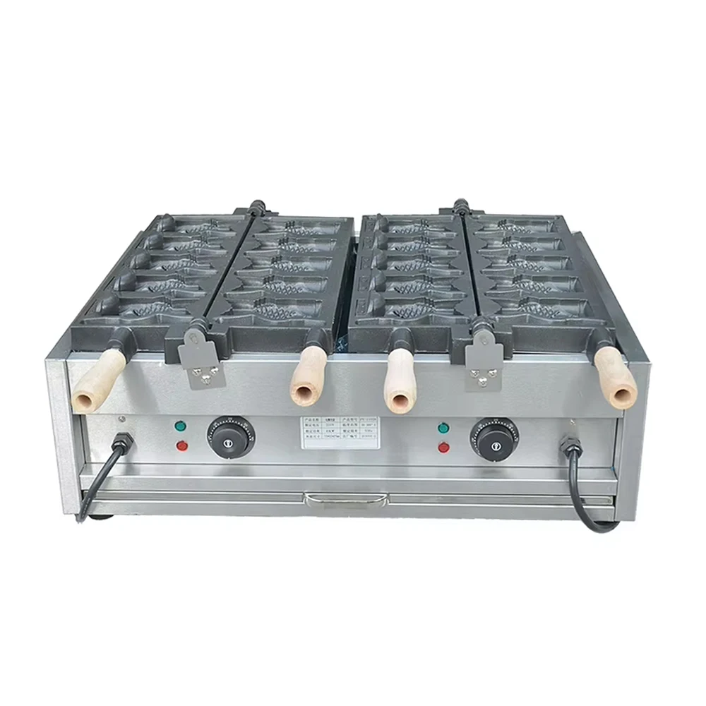 

Commercial Popular 10 Pcs Ice Cream Open Mouth Fish Waffle Maker Electric Taiyaki Machine Non-stick Snack Machine