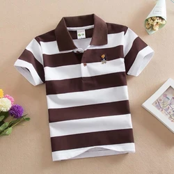 New Summer Kids Clothes Cotton Boys Handsome T Shirt Fashion Casual Lapel Striped Cartoon Pattern Printed Short Sleeve Polo Shir