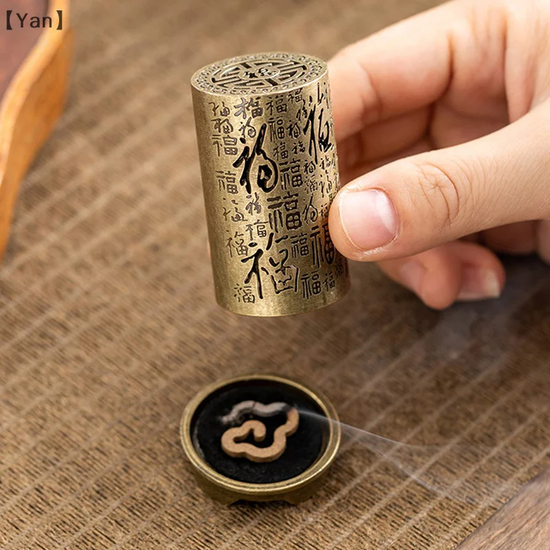 Alloy Censer Incense Holder Square Cylinder Vertical Incense Burner Indoor Aromatherapy Chinese Incense Burners Home Ornament