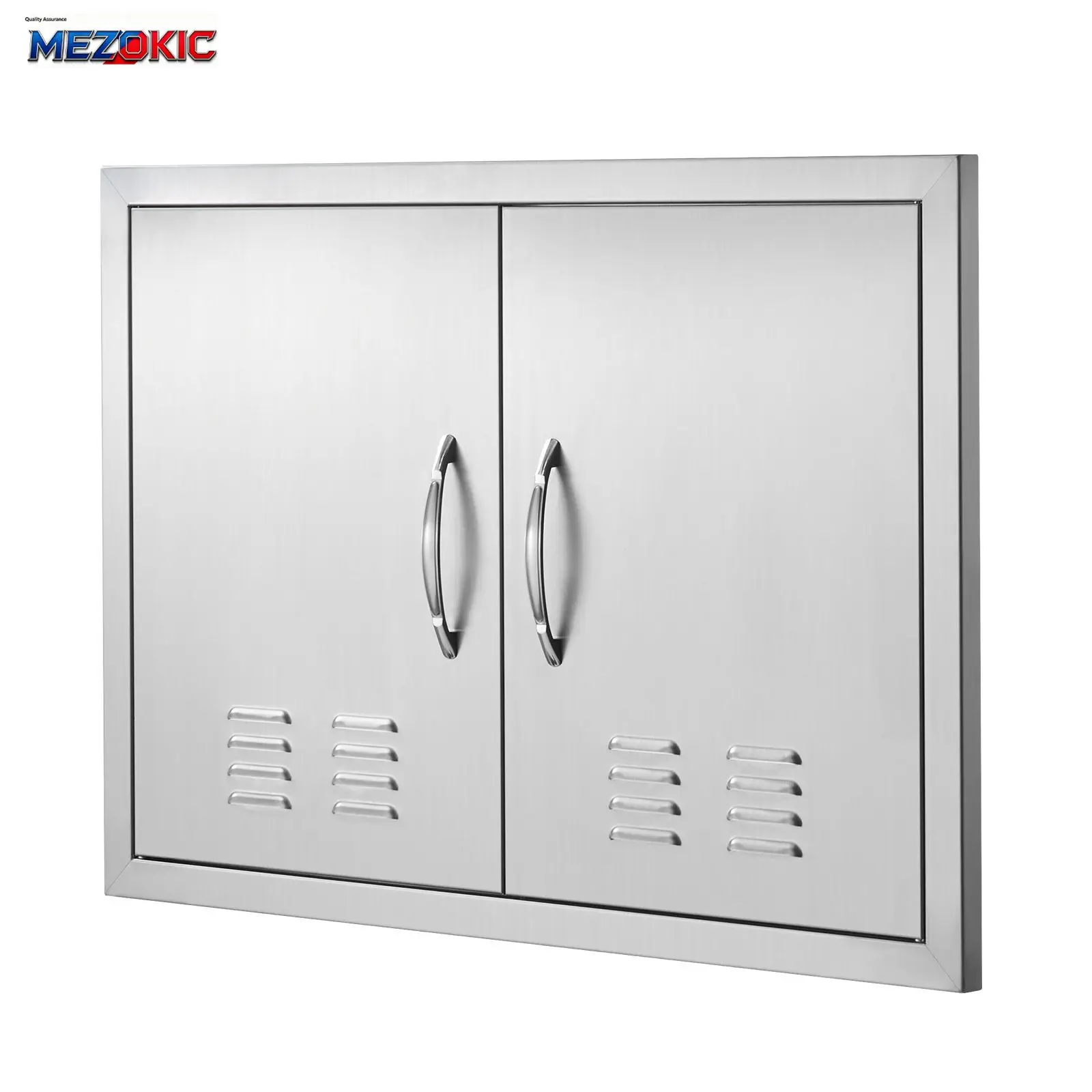 

BBQ Access Door, 30W x 21H Inch Double Outdoor Kitchen Door, Stainless Steel Flush Mount Door, Wall Vertical Door with Handles and Vents, for BBQ Island, Grilling Station, Outside Cabinet