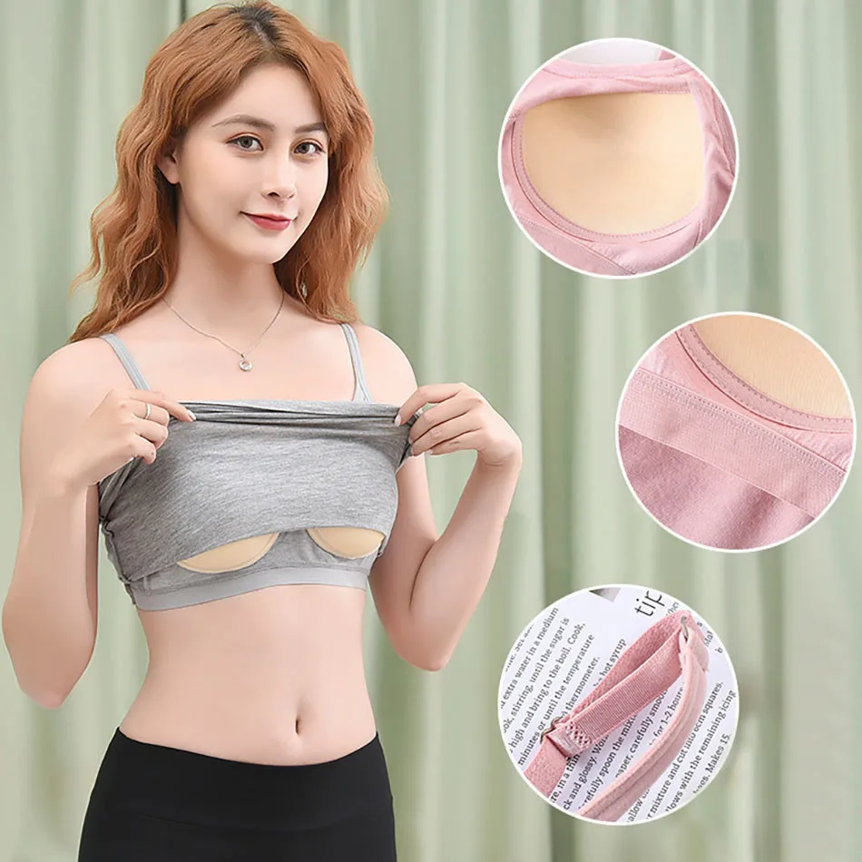 Women Solid Color Suspender No trace No Steel Ring Underwear Vest Top with Chest Cushion Adjustable Underwear