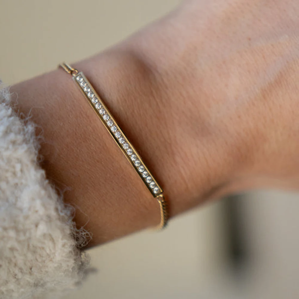 

wholesale luxury Stainless Steel setting cubic zircon Women Bracelet adjustable crystal shinning bracelet jewlery