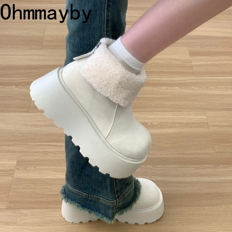 Chunky Warm Plush Women Snow Boots Fashion Platform Flats Short Booties Autumn Winter Concise Women's Cotton Shoes