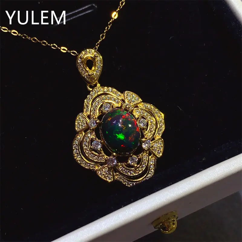 

Natural Black Opal Pendant for Women New 925 Sterling Silver Simple and Classic Fashion Suitable for Daily Wear