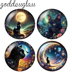 New Moon night Black cat mysterious patterns 10pcs 12mm/18mm/20mm/25mm Round Photo glass cabochon demo flat back Making findings