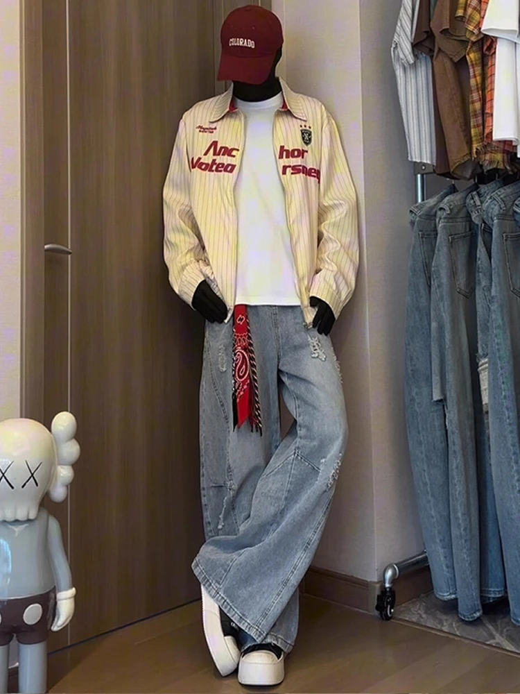 

Мужские джинсы American Sle, осенние модные дизайнерские брюки Cleanfit, деконструированные широкие длинные повседневные прямые джинсы свободного покроя