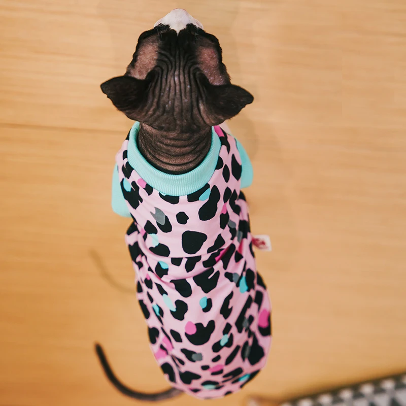 Sphinx Hairless Cat Clothes Pet Kittens Hoodies Shirt Leopard Print Sphynx Devon Rex Costumes Soft Warm Clothing For Cats Dogs