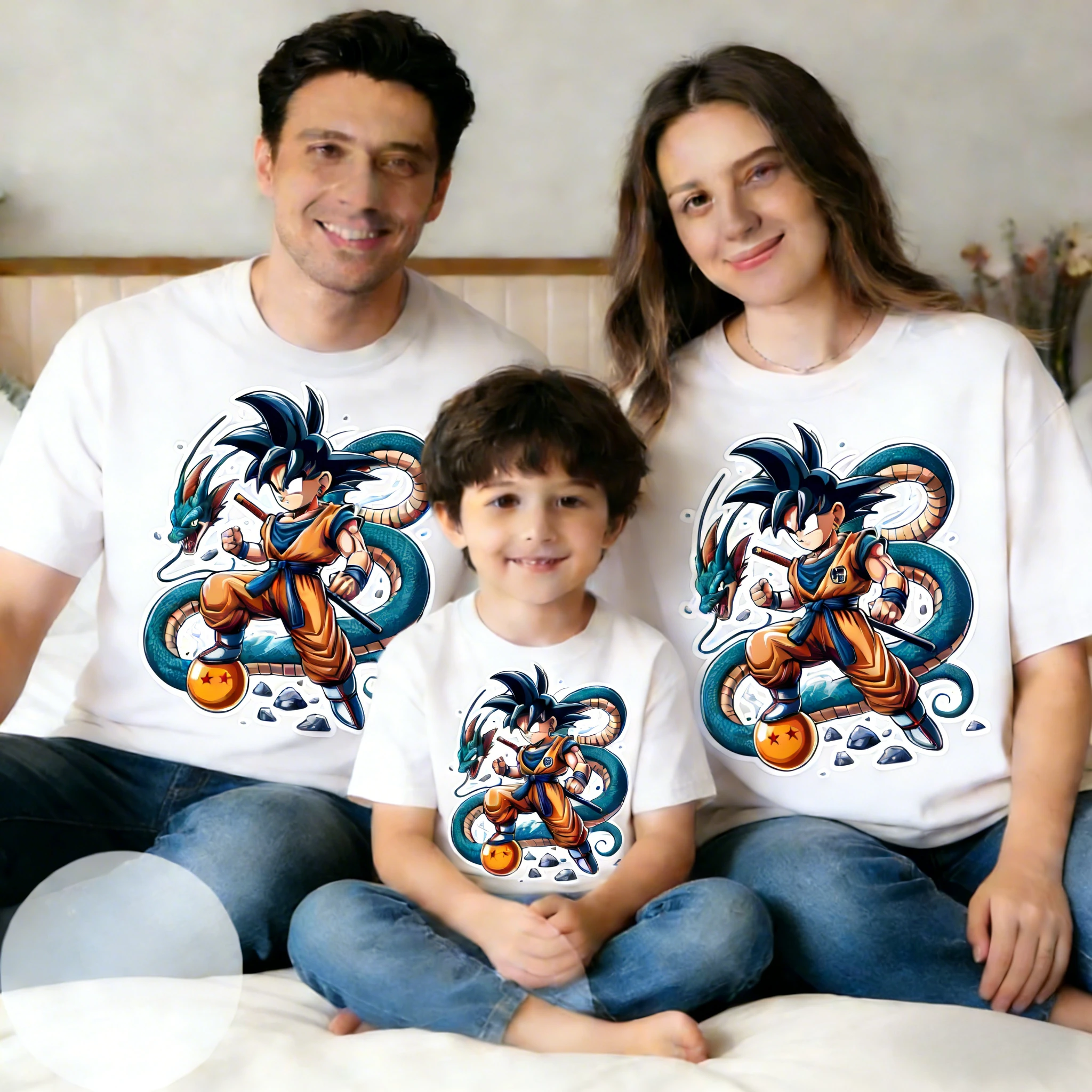 2026 Sommer Dragon Ball Retro Hochwertiges Baumwoll-Oversize-T-Shirt mit Goku-Aufdruck Unisex Familien- und Kinder-Freizeitshirt mit Kurzen Ärmeln