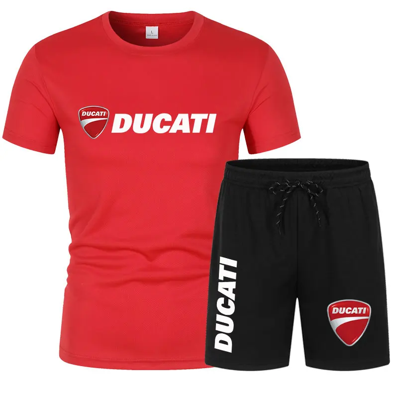DUCATI Men's Summer Clothing Sets Short Sleeve T-Shirt Sports Shorts Motorcycle Theme Jogging Beachwear Regular outdoor jogging