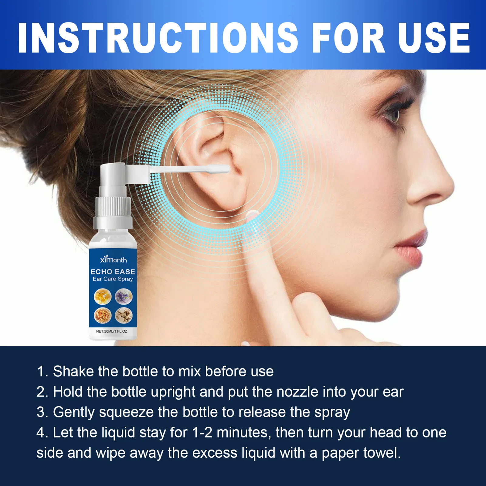 Ear Ringing Relief Spray for Ears Care Protect Hearing Loss Cure Acute Otitis Deafness Spray for Women Men The Elderly