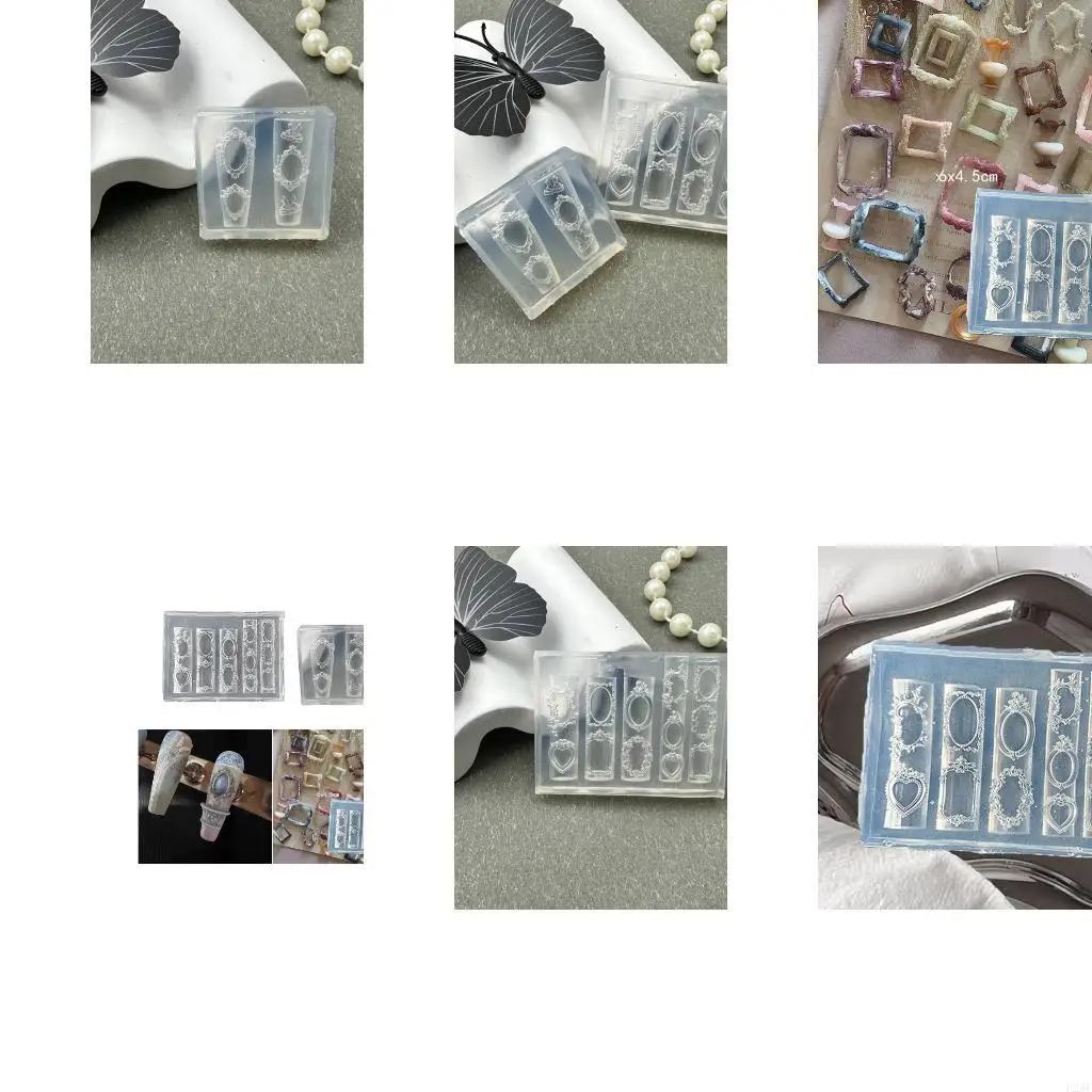 2PCS Reusable 3D Frame Charm Molds Soft Silicone For Unique Manicure Art