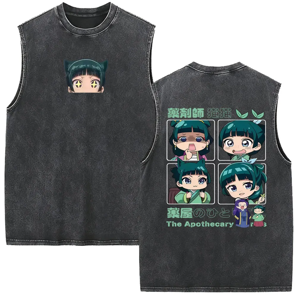 Kawaii Cute Anime The Apothecary Diaries Maomao Vintage Washed Tank Tops Men Women Casual Funny Oversized Sleeveless Vest Tshirt