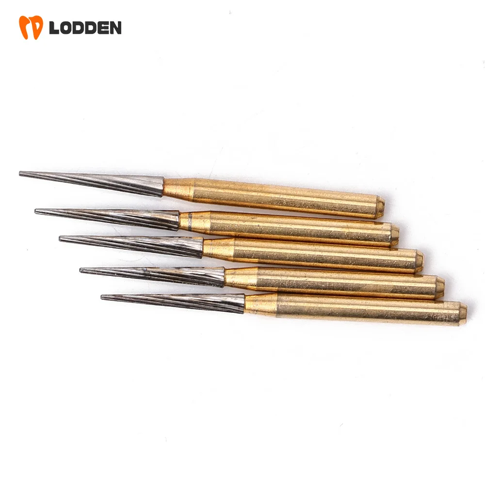 5pcs Dental Tungsten Carbide Burs FG 7714（172 009)  High Speed FG Taper T ISO 072 Triming & Finishing Gold TC bur 8-12 Blades