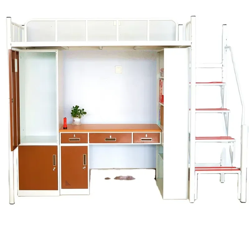 Metal Loft Bed With Desk College Dormitory Apartment Bunk Bed Space Saving Furniture