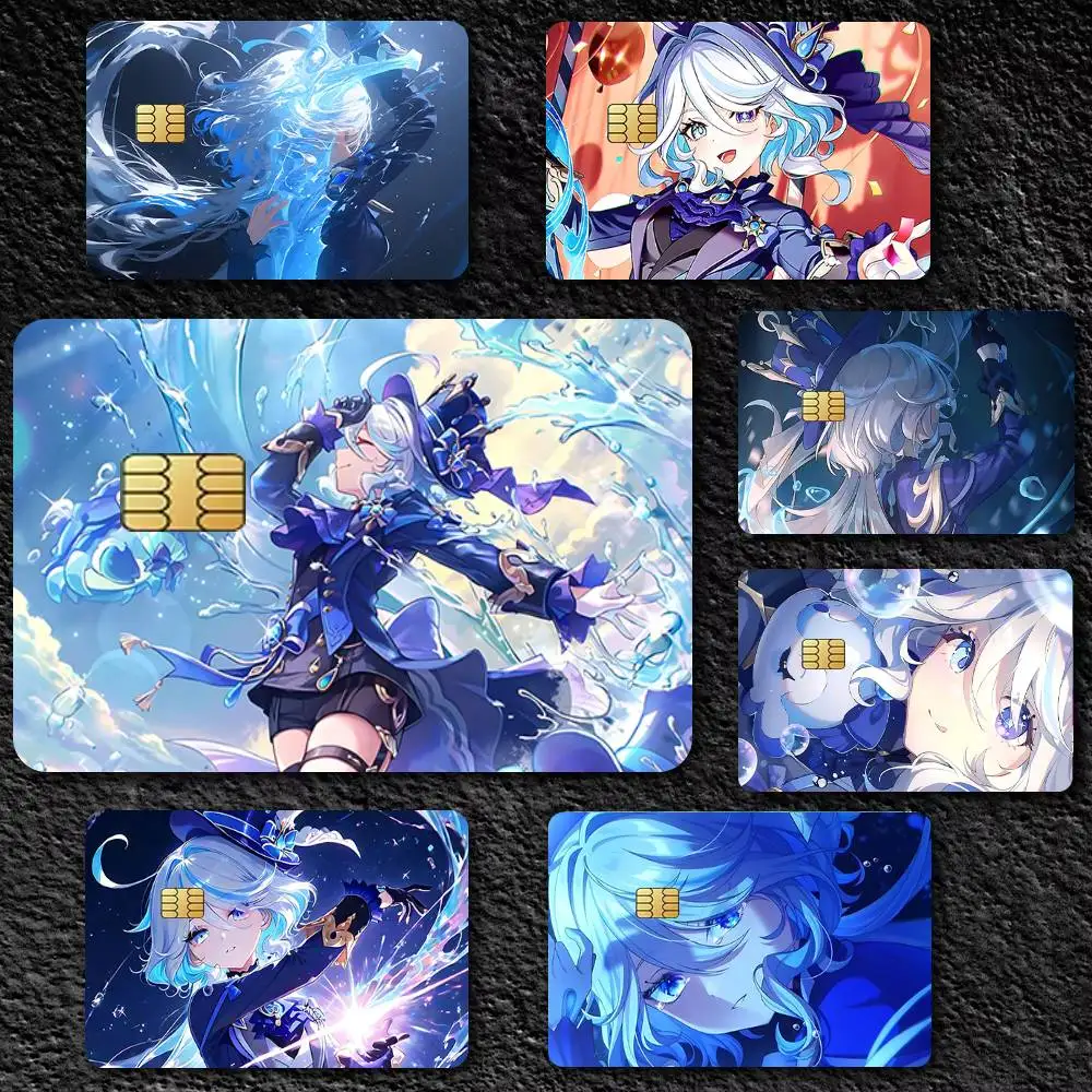 Anime Game Genshin Impact Furina Credit Skin Cover Card Stickers 4PCS Film Bus Pass Front Decoration Bank Debit Waterproof