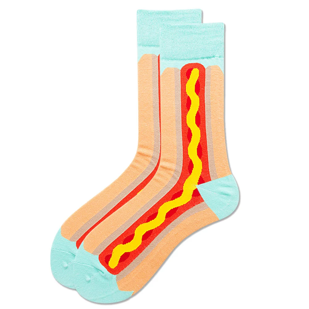 Funny Food Men Socks Burger Fries Pizza Turkey Hot Dog Cheese Egg Bacon Harajuku Designer Hip Hop Happy Sox Funky Winter Gift