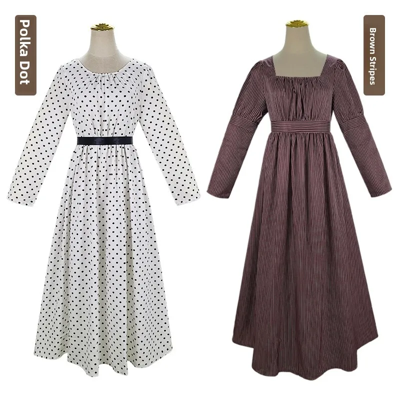 

New Medieval Polka Dot Dr loween Brown Striped Stage Performance Costume Retro Dance Ball Gown Women's Faion Summer
