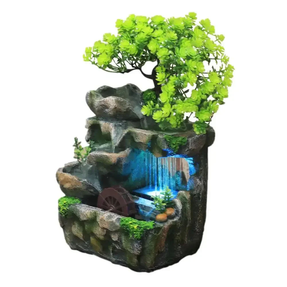 

Resin Crafts Feng Shui Fountain Home Office Decor Rocker Water Fountain Rockery Landscape Ornament Zen Meditation Waterfall Gift