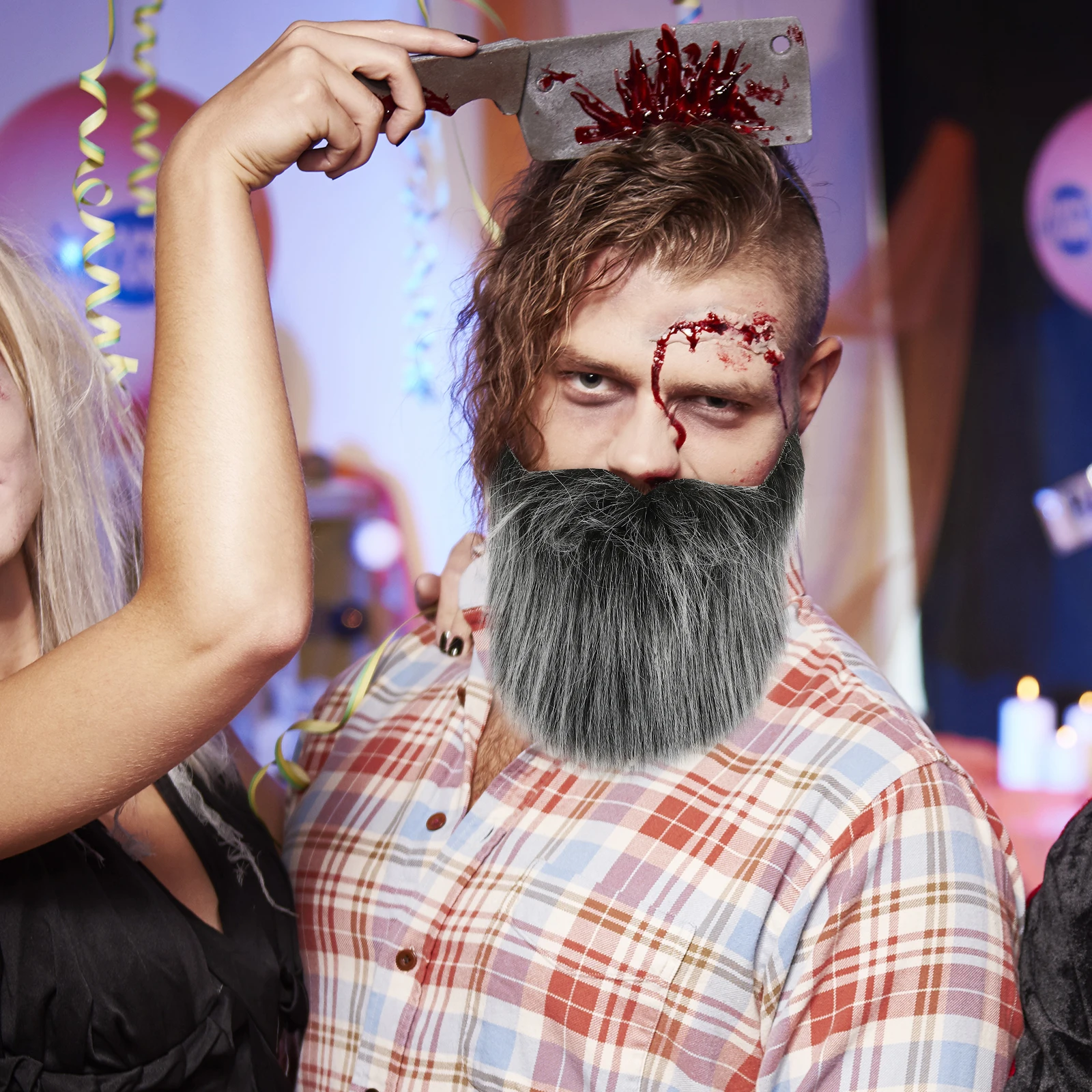 

2 Pcs Beard Realistic Party Decorations White Gray Black Small Size Simulated Reusable Halloween Cosplay
