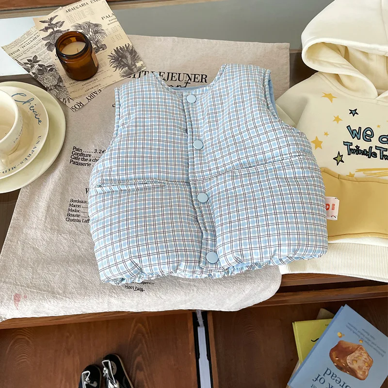 

Toddler Girls Vest Winter 2025 Plaid Thick Warm Kids Baby Girls Waistcoat Casual Versatile Quilted Children 1-6Y Girls Vest