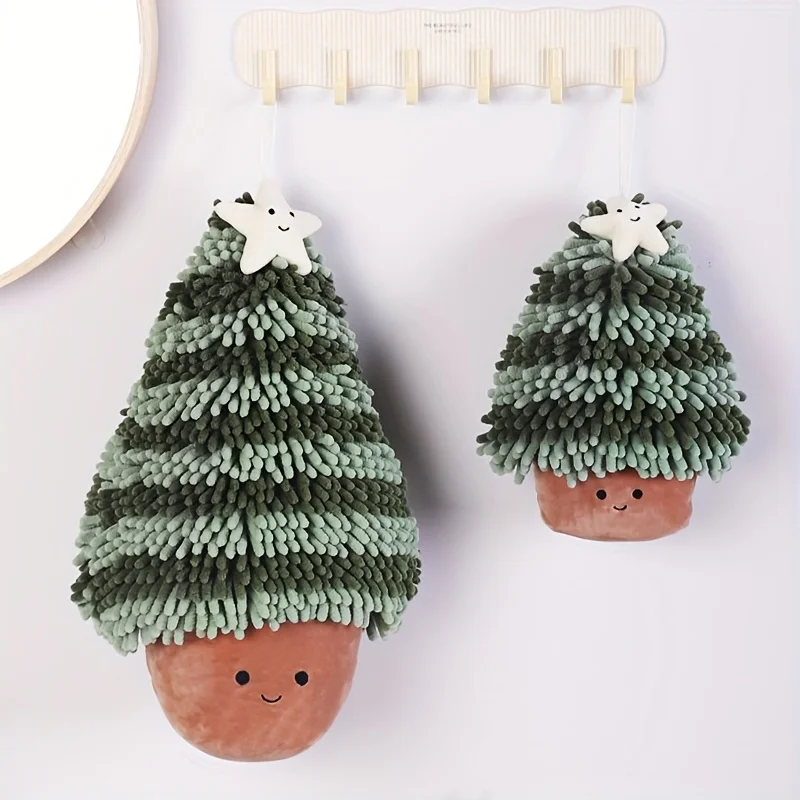 Christmas Hand Towel - Cute Super Absorbent Quick-Dry Decor with Adorable Cartoon Tree Design,Perfect for Home&Holiday Decor