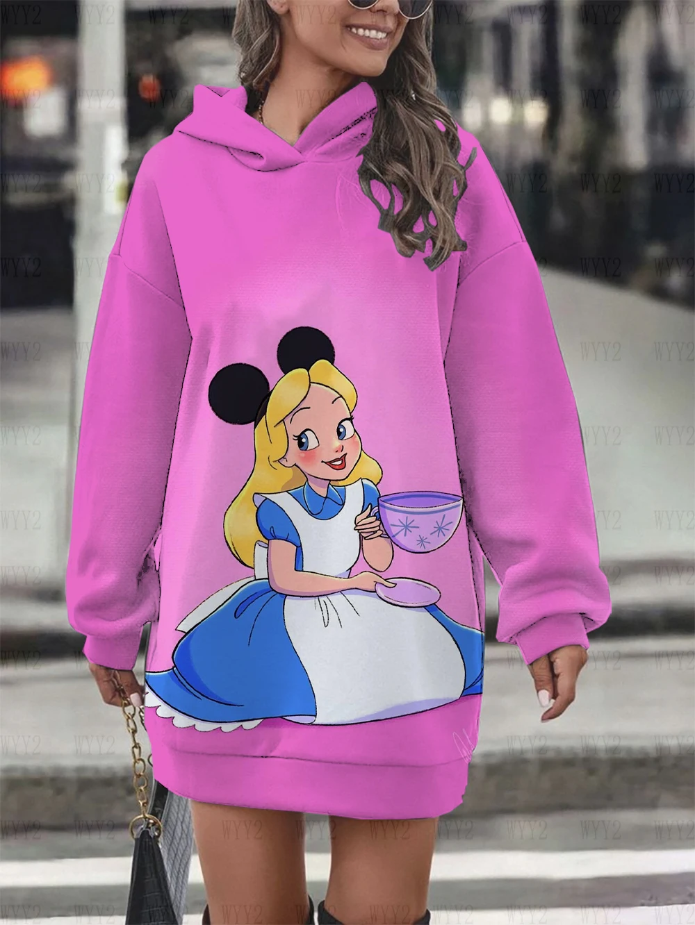 Disney Alice in Wonderland Print Hoodie Dress Sweatshirt Pullover Casual Simple Street Style Clothes Style Women\'s Tops