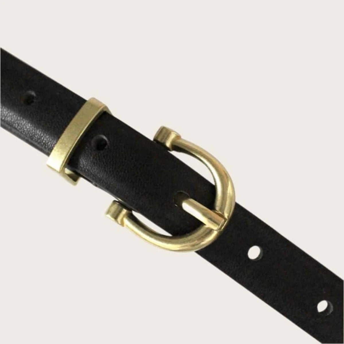 Korean Fashion Women's Simple Retro Oval Black Gold Button Fine PU Leather Belt