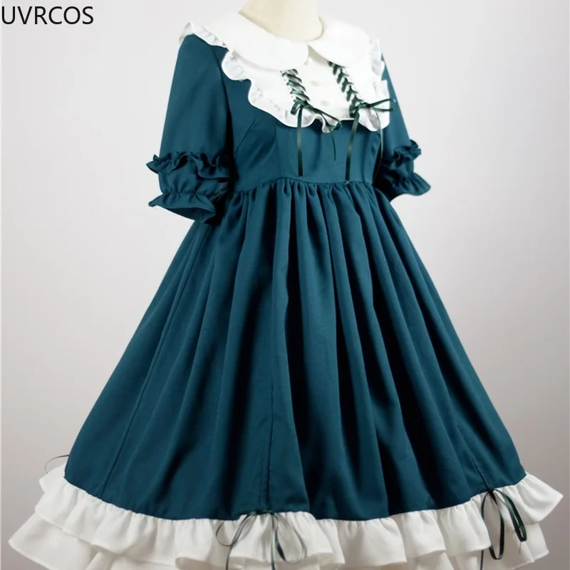 Vintage Victorian Lolita Princess Dress Women Japanese Lace Bow High Waist Party Dresses Kawaii Girl Gothic Halloween Vestidos