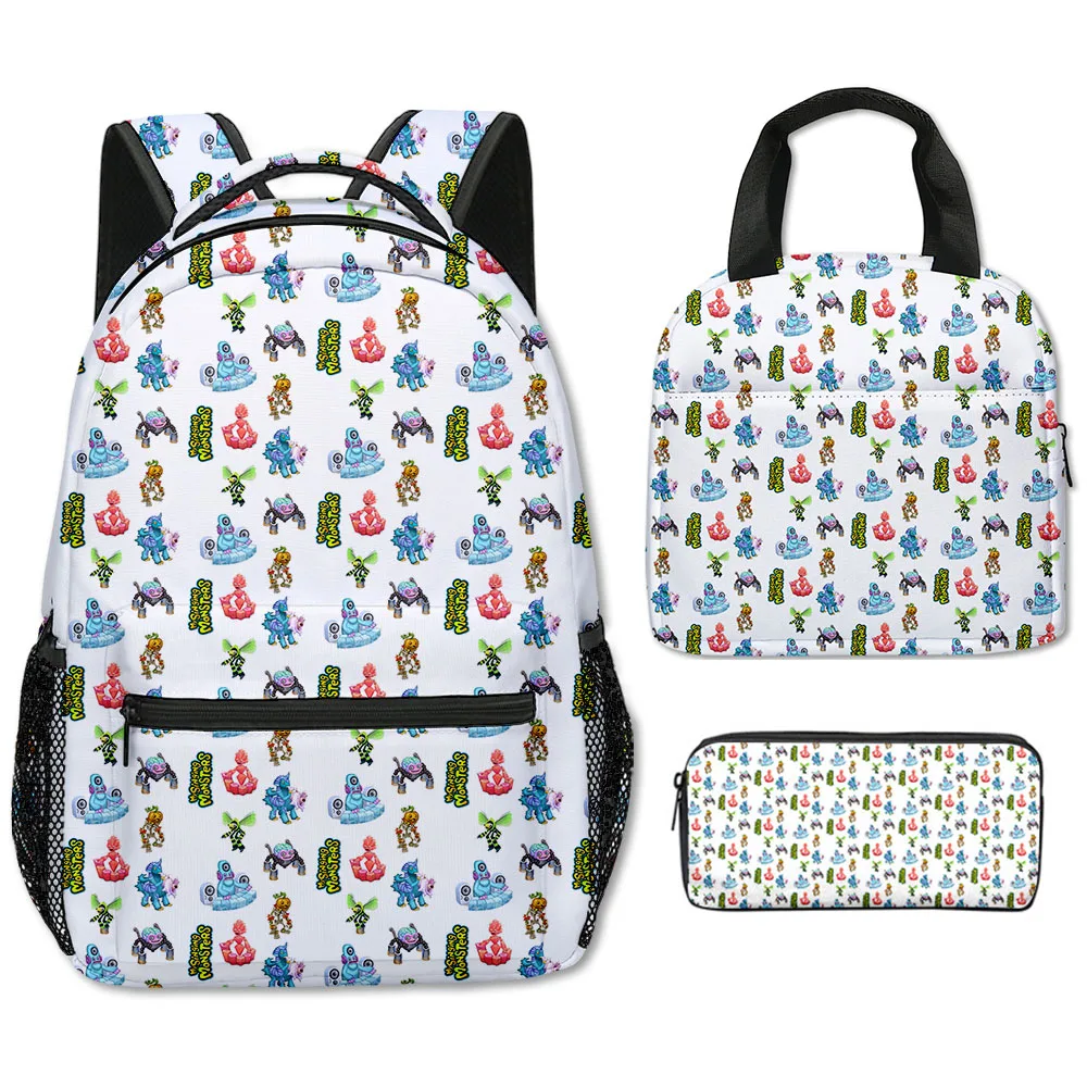 

Hip Hop Novelty Cool my singing monsters 3D Printed 3pcs/Set Student School Bags Laptop Backpack portable Lunch bag Pencil Case
