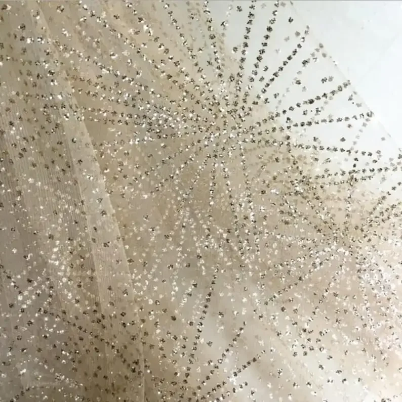 Tessuto di pizzo fuochi d'artificio con paillettes oro champagne tessuto di tulle con fiori di paillettes per abito da sposa Velo da sposa Abito da tutu Abito da bambino 1 metro