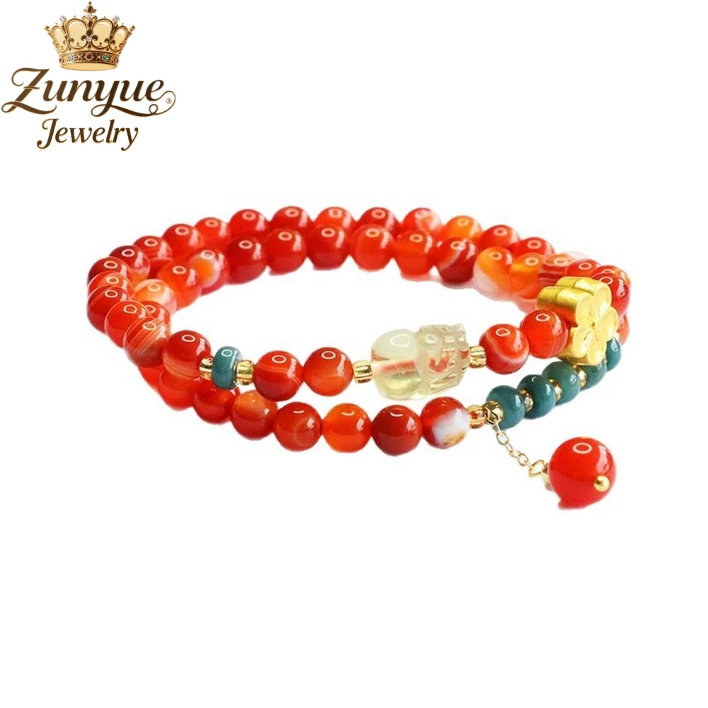 الطبيعية مزدوجة حلقة العقيق الأحمر الأصفر كريستال زهر الخوخ سوار فاخر جودة مجوهرات الأزياء والمجوهرات رائعة أنيقة