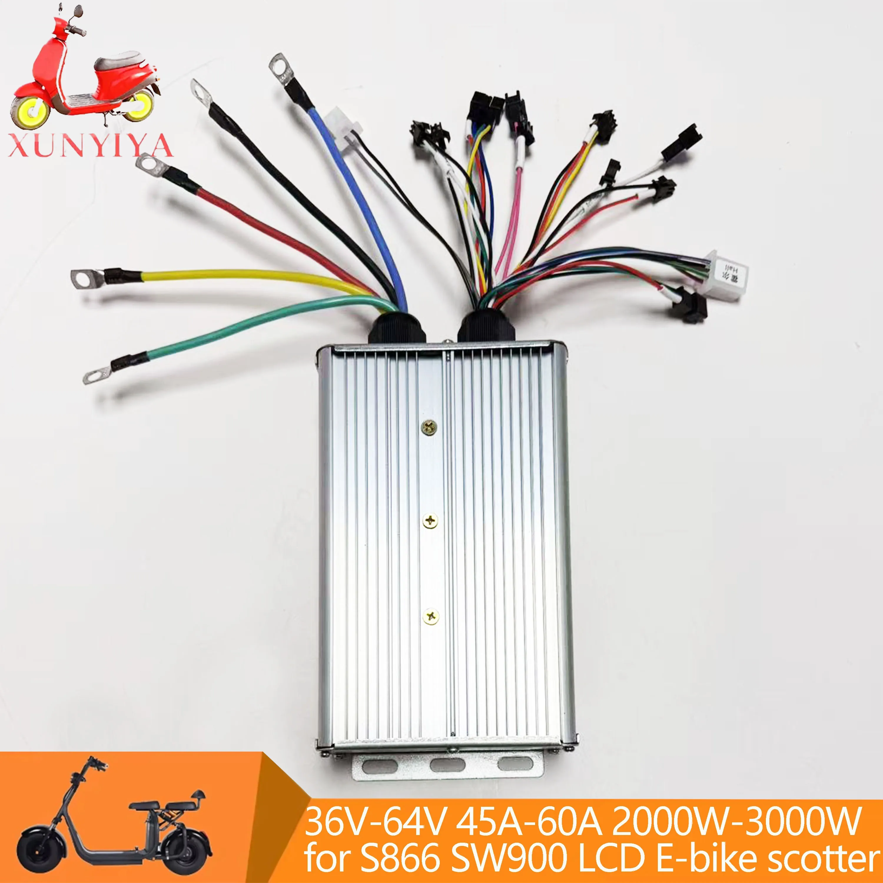 E-bike 1000W-3000W Sine Wave Controller 36V 48V 52V 60V 40A-60A for UART No.2 SW900 S866 LCD Display E-scooter Tricycle Repair