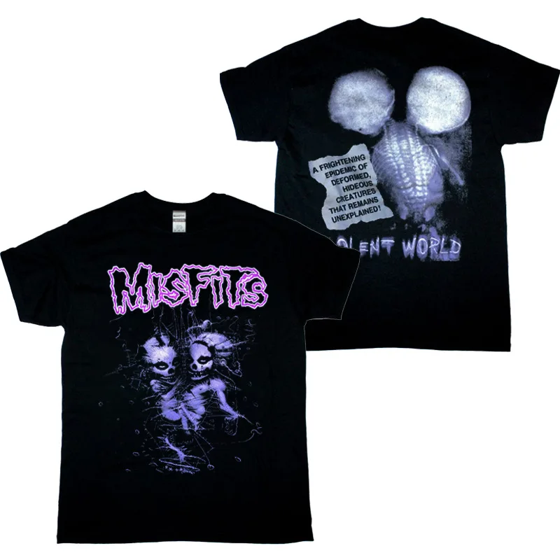 Винтажная черная футболка MISFITS с изображением порочного мира 1920-х годов для концертов Винтажная черная футболка MISFITS с изображением порочного мира 1920-х годов для концертов
