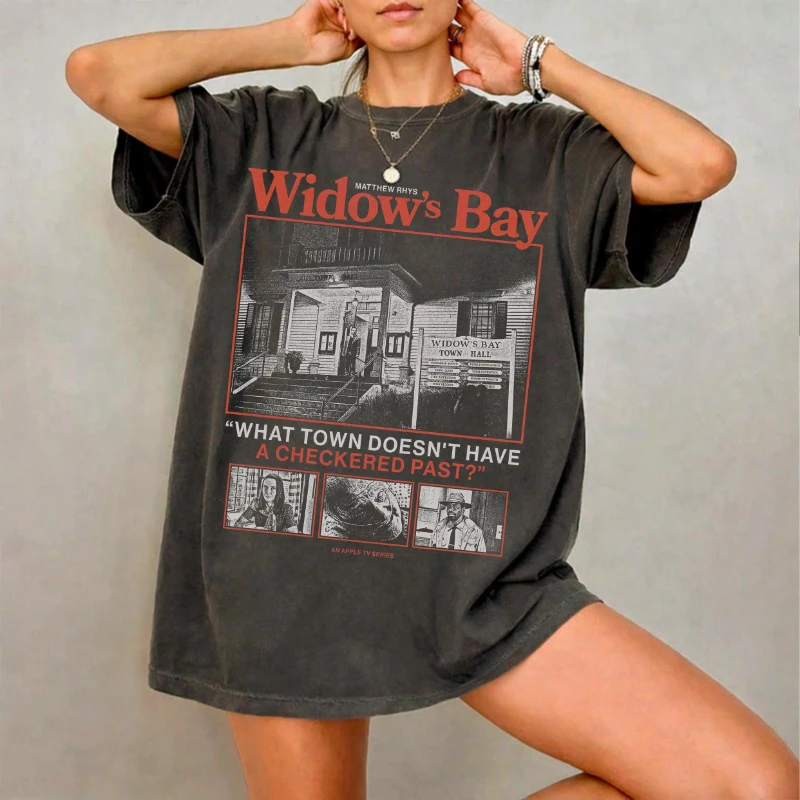 Widow's Bay Shirt What Town Doesn't Have A Checkered Past Tee Vintage Horror TV Series Graphic Shirt