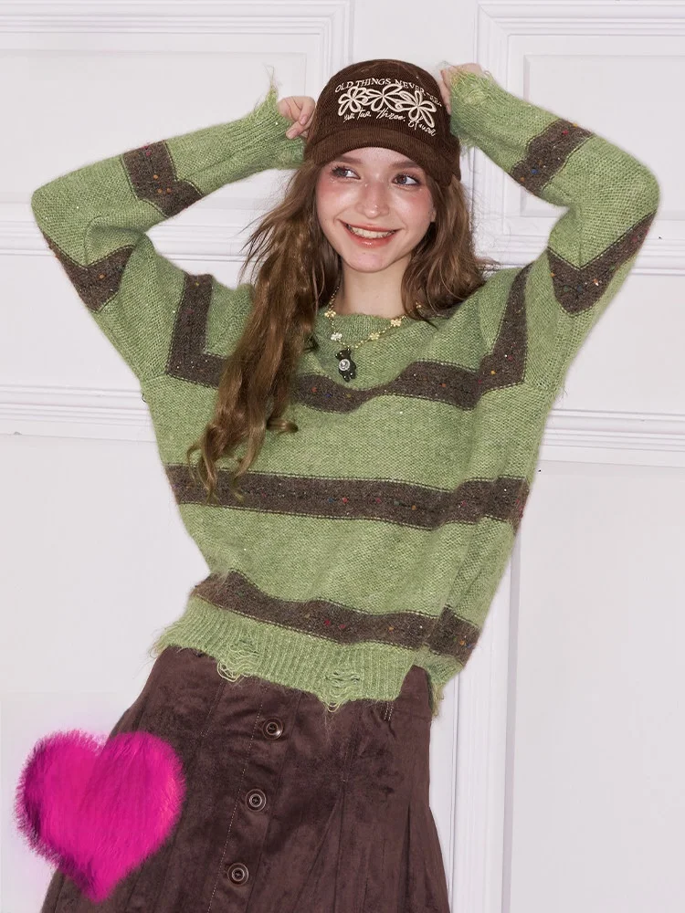 

Женский зимний свитер в полоску и горошек, имитация шерсти верблюда, прямой крой, контрастные цвета, для создания эффекта слоев...