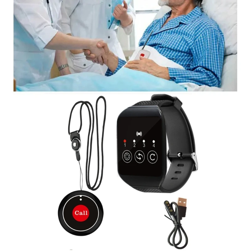 Asistencia para personas mayores Botón llamada inalámbrico Reloj alerta resistente agua Fácil usar 918D