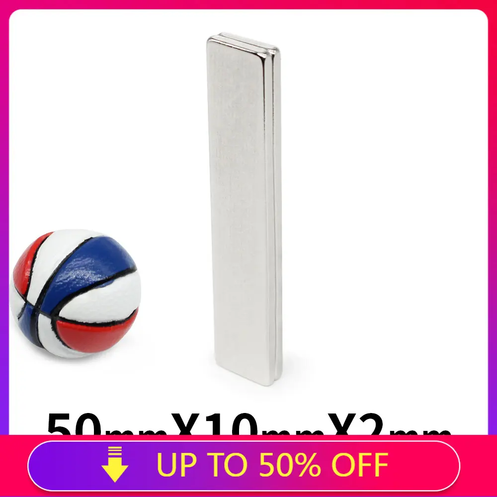 

2/5/10/20/50PCS 50x10x2mm Thin Block Strong Rare Earth Magnet N35 Rectangular Neodymium Magnets 50x10x2 Strip Magnet 50*10*2 mm