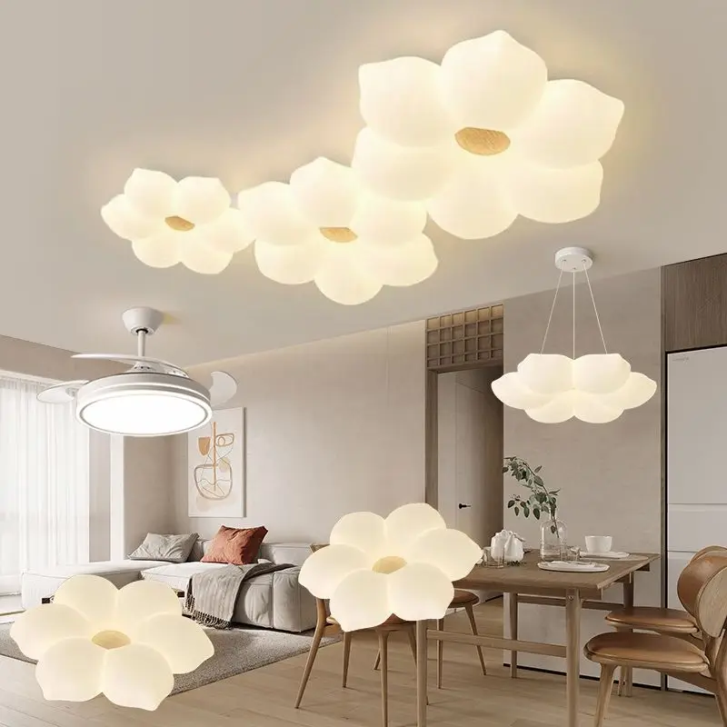 

Living room light ceiling light eye protection creative flower cream style warm and romantic bedroom light