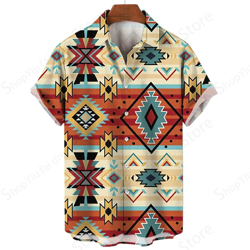 Рубашка гавайская винтажная для мужчин и женщин, модная пляжная блуза с отложным воротником, этническая Функциональная одежда, 5XL, на лето