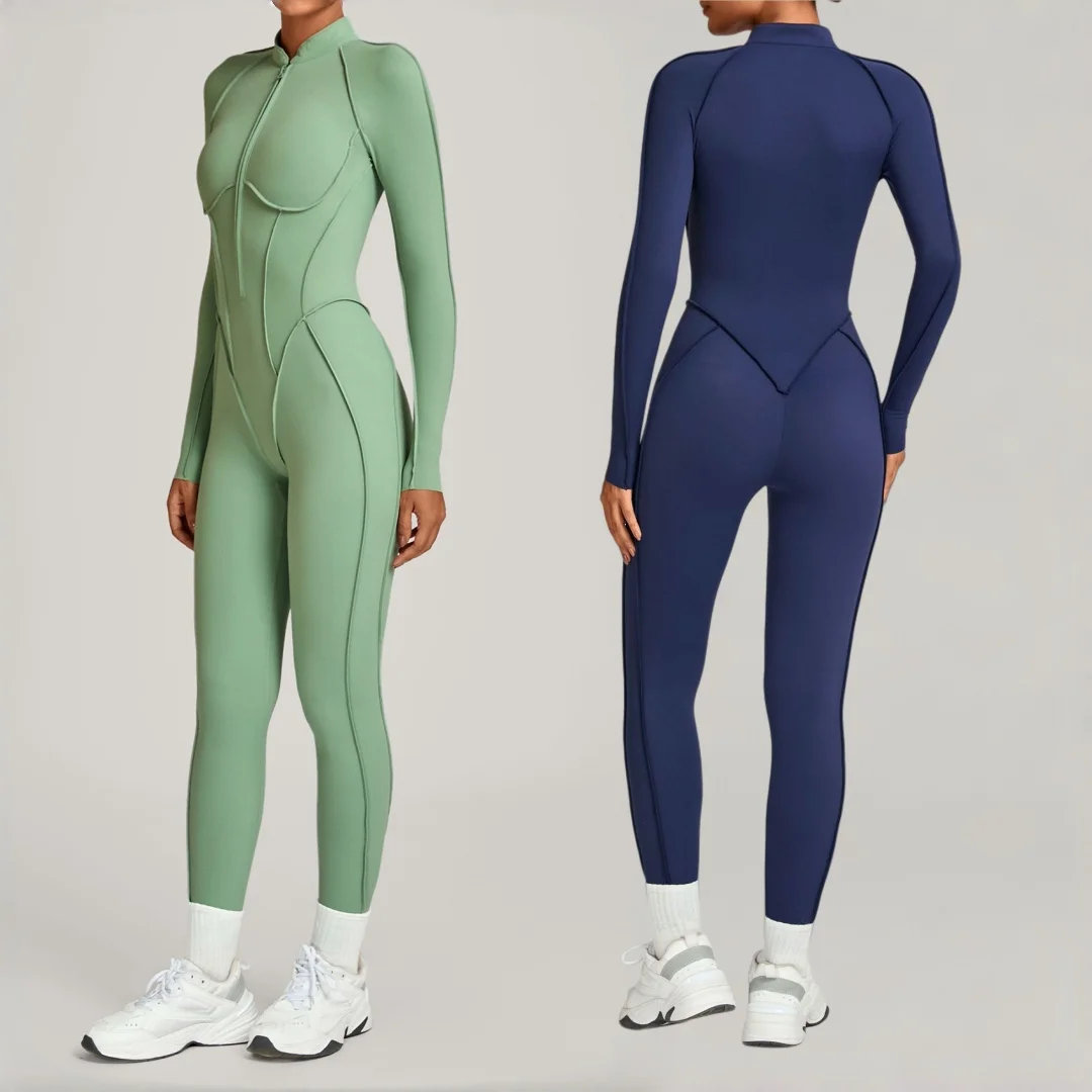 

Высокоинтенсивный боди для йоги с подтяжкой бедер, воротник-стойка, комбинезон на полумолнии, цельный комбинезон для бега, фитнеса, тренировок, спортивная одежда для спортзала