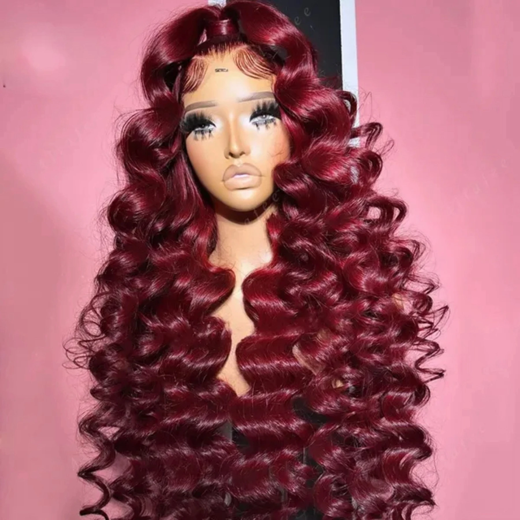 Peruca Sintética HD Lace Front 13X4X1 com Ondas Soltas Profundas, Pré-Pronta com Linha do Cabelo Natural, Sem Cola, Cores 99J Borgonha, 613 Loiro Mel e Ruivo