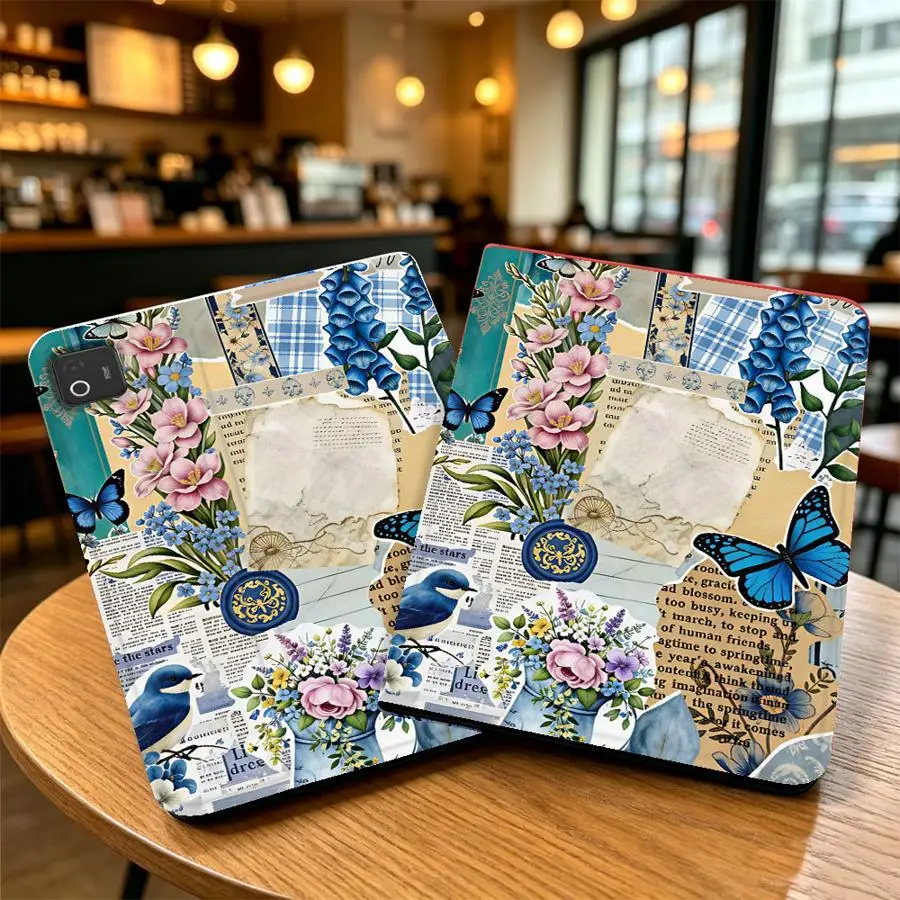 With Pencil Holder Case for Xiaomi Redmi Pad SE K Pad 8.8 9.7 12.4 Inch Pad 6s Pro 7 Ultra Pad 5 6 7 8 Pro Blue Bird Collage