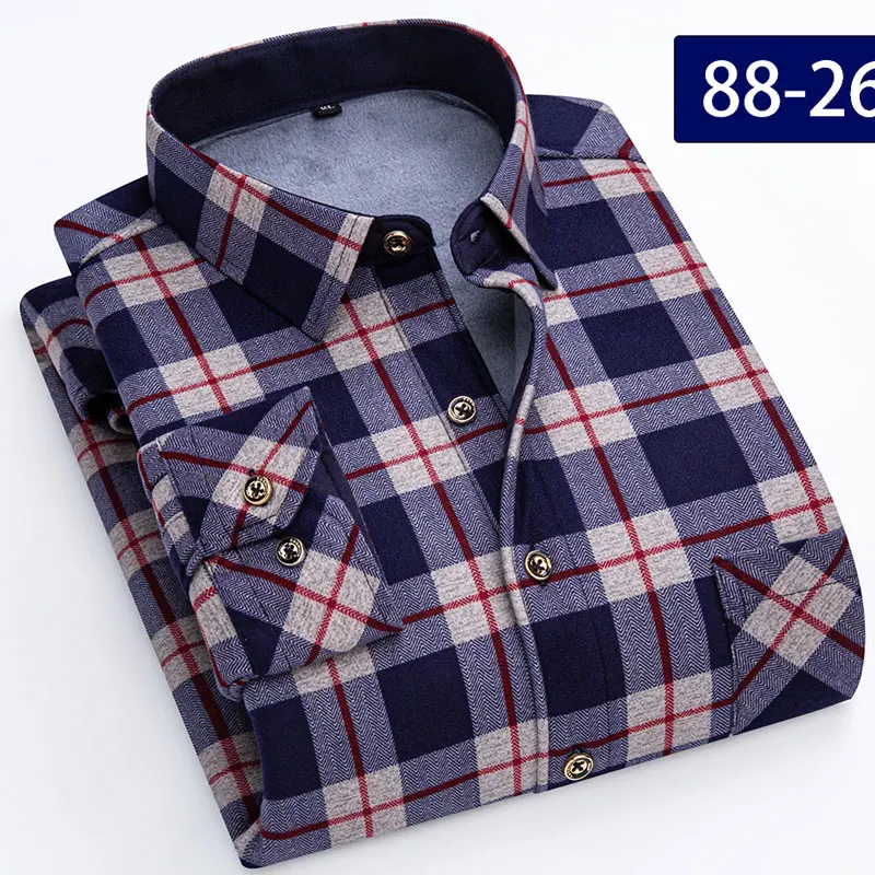 7XL 8XL thickened Autumn and winter men\'s shirt Long sleeve warm non-ironing slim fashion business casual plaid