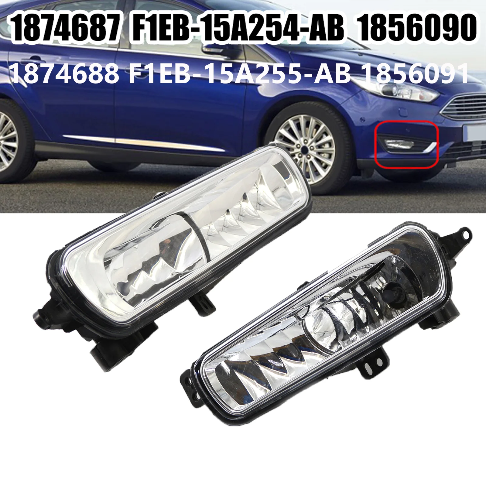 Car Front Bumper Fog Lamp F1EB-15A254-AB F1EB-15A255-AB For Ford For Transit MK8 V363 For Custom 2014-23 For Focus Mk3 2015-2017