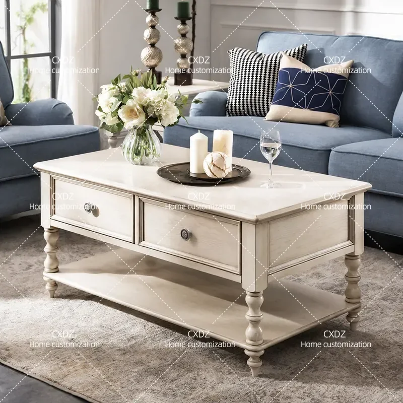 American Country Style Casual Coffee Table Nordic Retro Solid Wood Log Design Simple Small Apartment Living Room Furniture